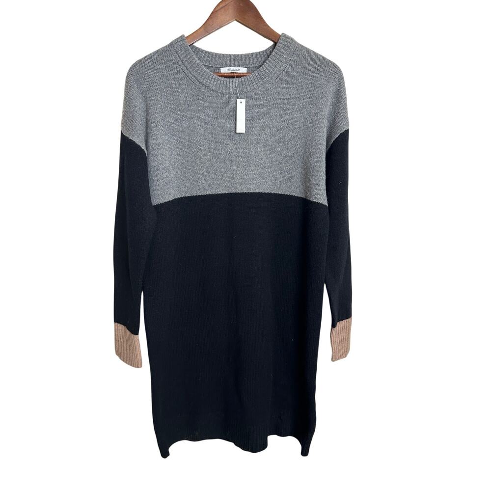 Madewell Colorblock Sweater Dress size S NWT 100% Merino Wool Gray Black